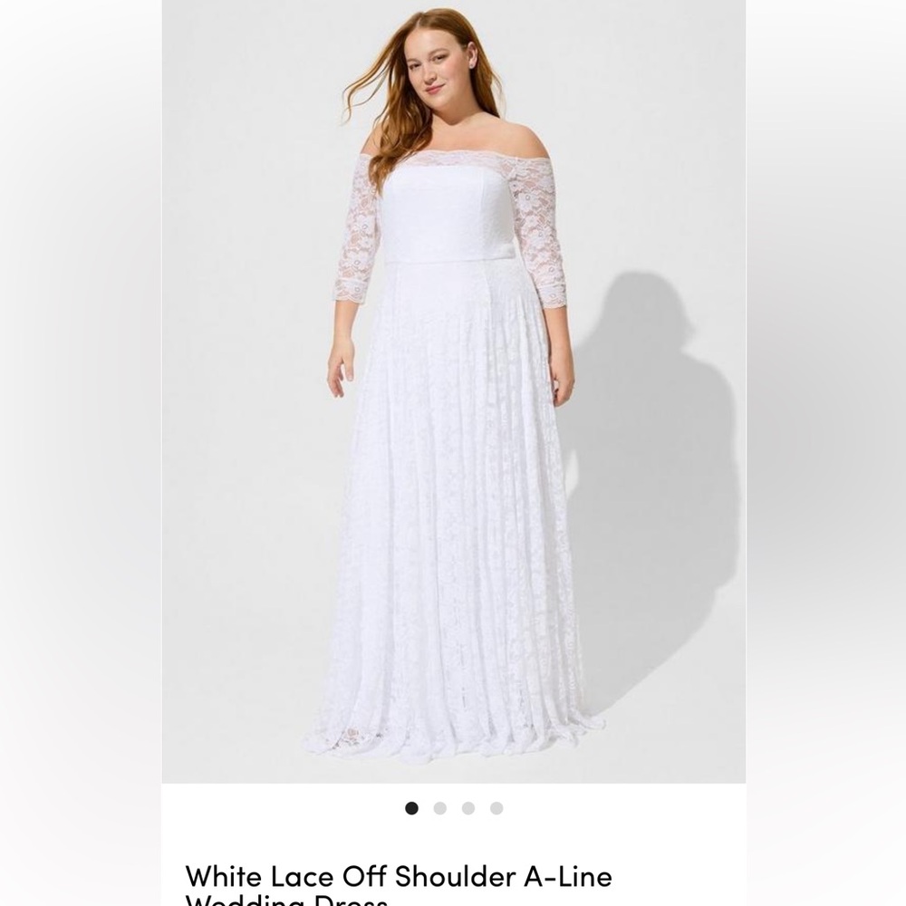 NWT Torrid White Lace off the shoulder wedding or formal dress 20w